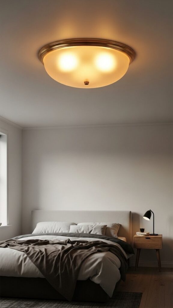 Flush-Mount with a Frosted Glass Diffuser and Warm Bulb