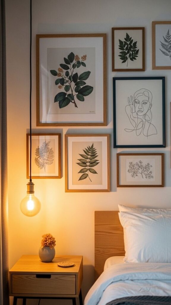 Gallery Wall With Mixed Frames and Botanical Prints