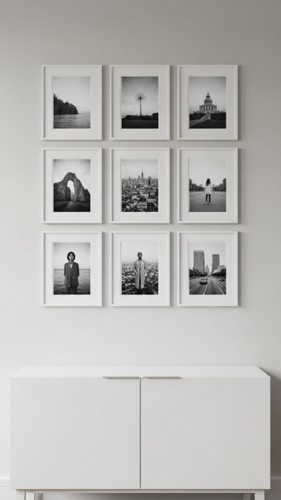 Gridded Photo Print Display in Matching Frames