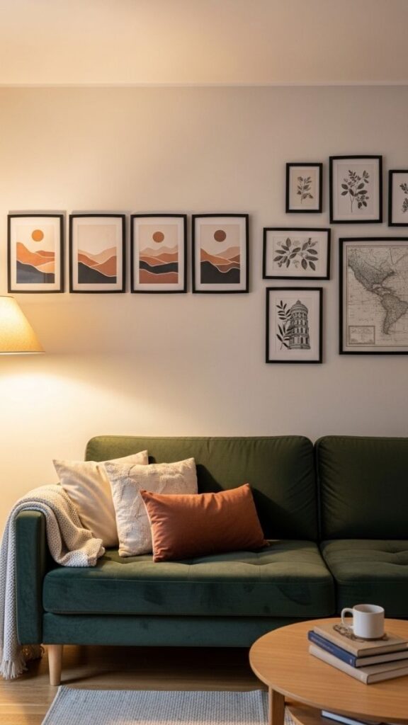 Horizontal Gallery Wall With Consistent Frame Finish