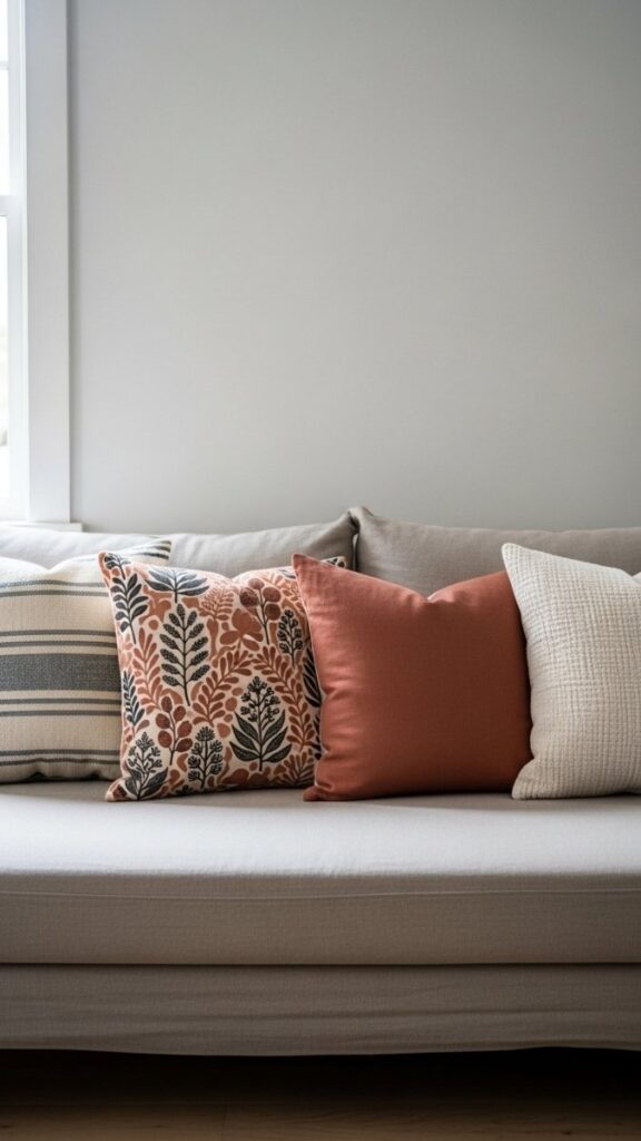 Incorporate Patterned Throw Cushions in Earthy Tones