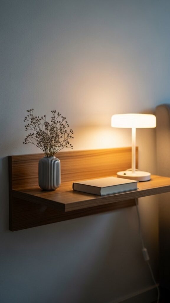 Incorporate Wood Tones With a Floating Nightstand or Shelf