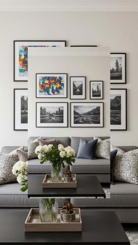 Install a Picture Rail or Gallery Wall to Resolve Empty Wall Space Above the Sofa