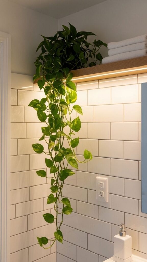 Introduce a Trailing Plant on a High Shelf to Add Vertical Life