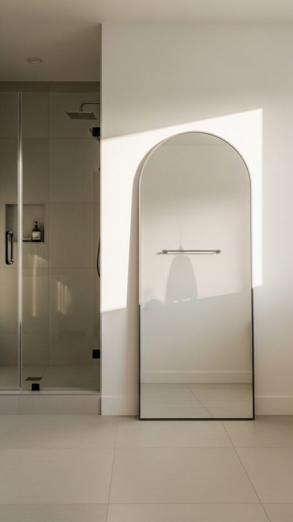 Lean a Full-Length Mirror Against the Wall in Larger Bathrooms for Depth