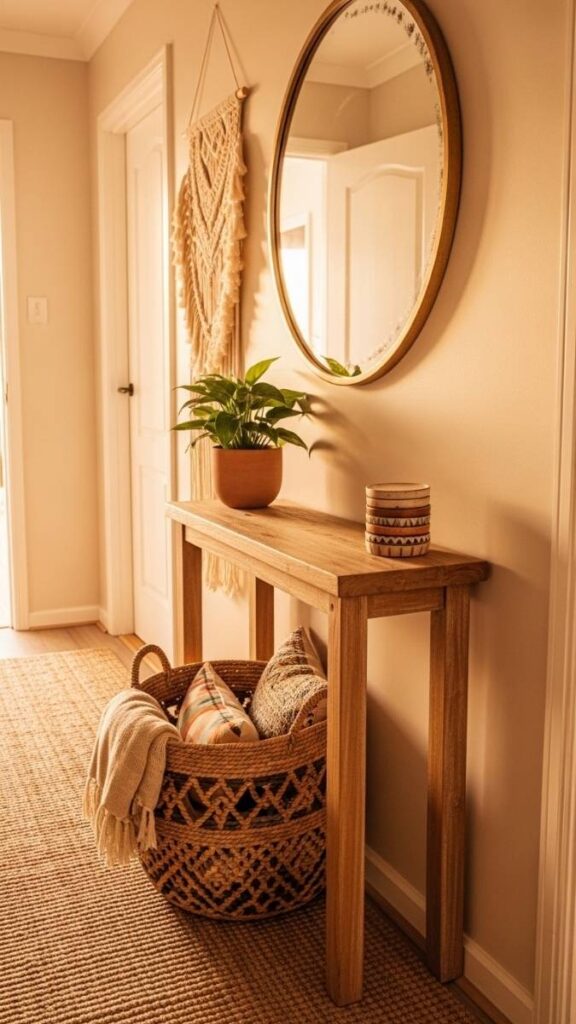 Line a Hallway With a Narrow Console Table and Earthy Decor