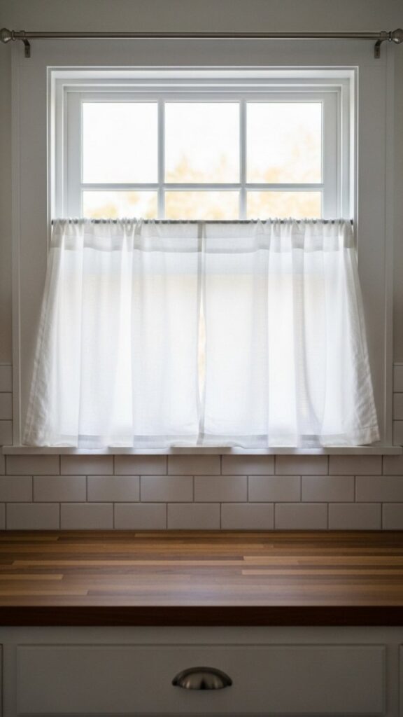 Linen or Cotton Cafe Curtains on the Kitchen Window
