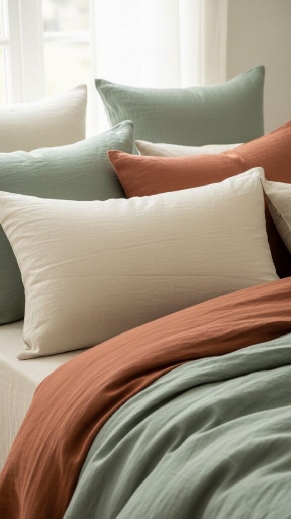 Linen Textured Throw Pillow Covers in Earthy Tones