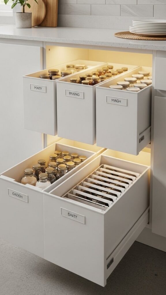 Matching Bins in the Pantry or Lower Cabinets