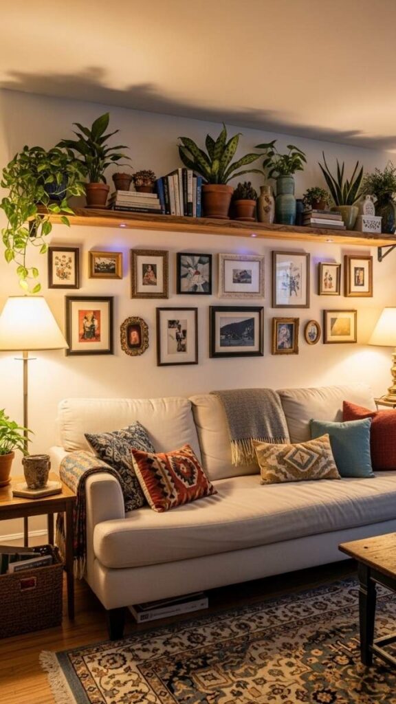 Mix of Frames and Wall-Mounted Shelves