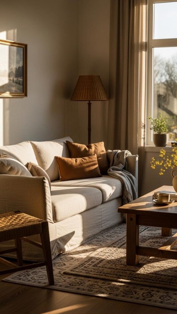 Neutral Linen or Cotton Slipcovers on a Sofa