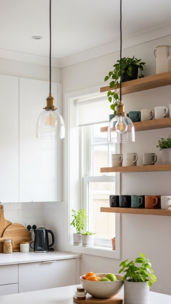 Open Shelving on One Wall to Break Up Heavy Cabinetry