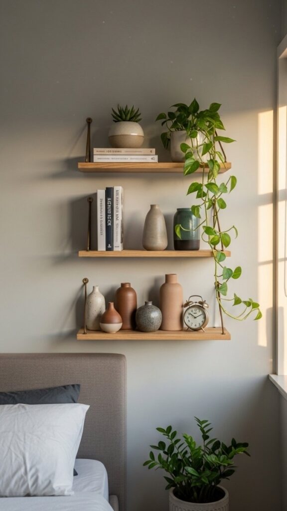 Open Wooden Shelving for Curated Display and Light Storage