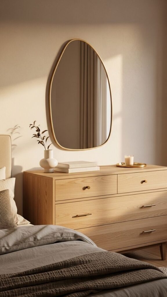 Organic Shape Mirror Above Dresser