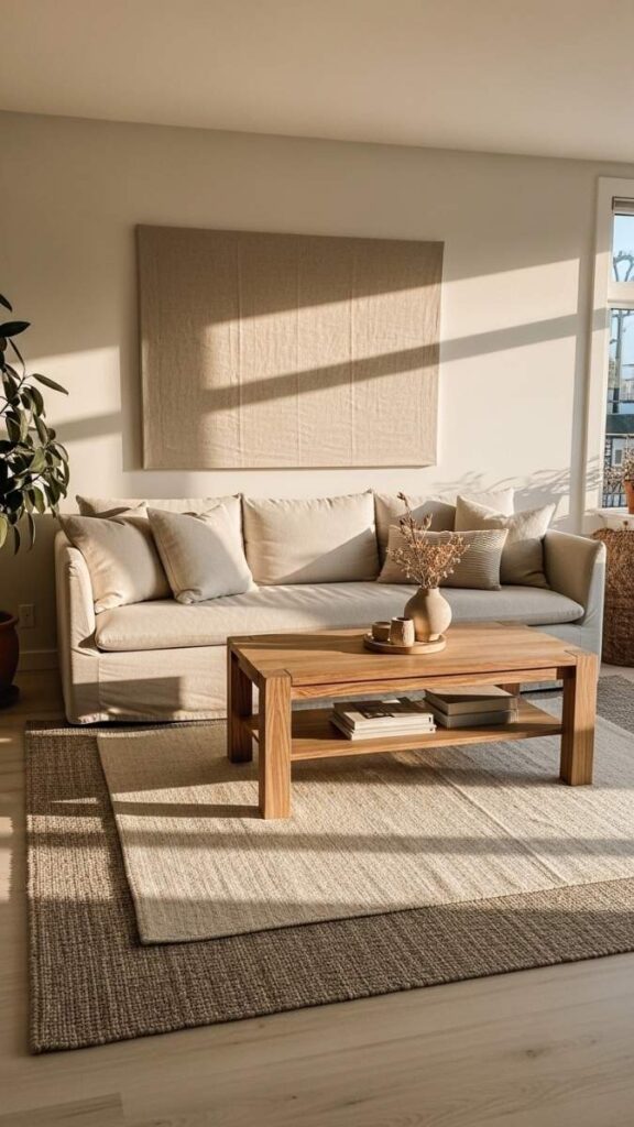 Oversized Linen-Wrapped Canvas Above the Sofa