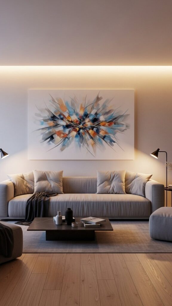 Oversized Single Art Print Centered Above the Sofa