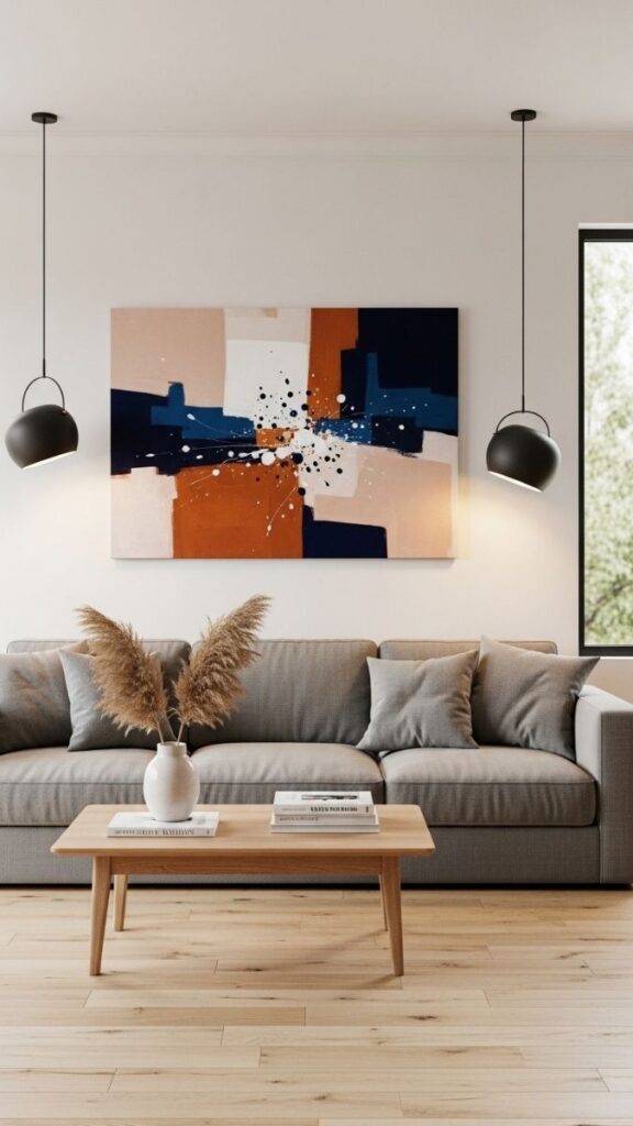 Oversized Single Art Print Centered Above the Sofa
