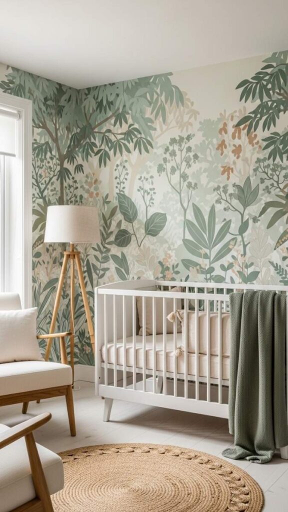 Peel-and-Stick Mural Behind the Crib for Renters