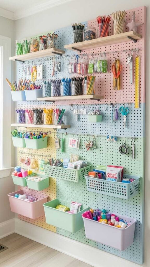 Pegboard Feature Wall for Craft and Maker Spaces