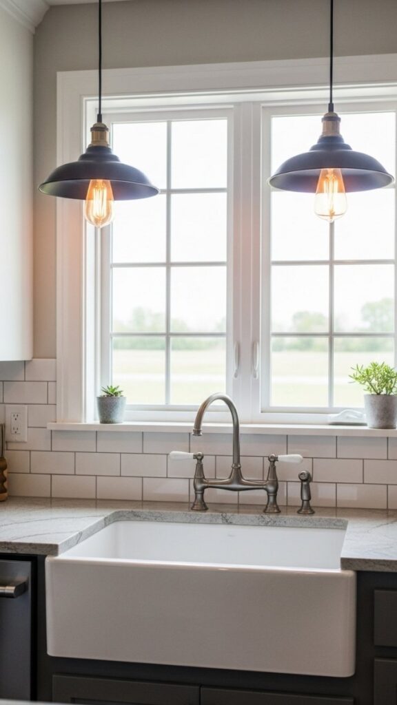 Pendant Lights Over a Kitchen Sink Window
