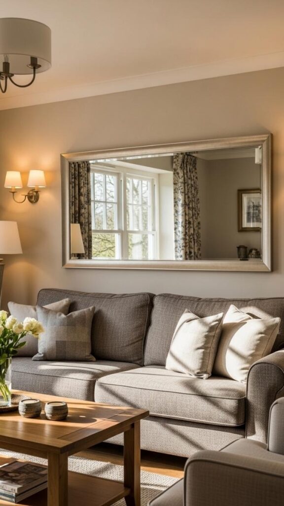 Place a Mirror Behind the Sofa to Expand the Sightline