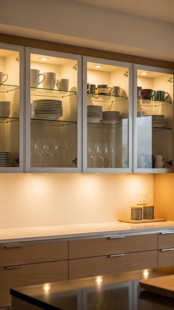Puck Lights Inside Glass-Front Cabinets