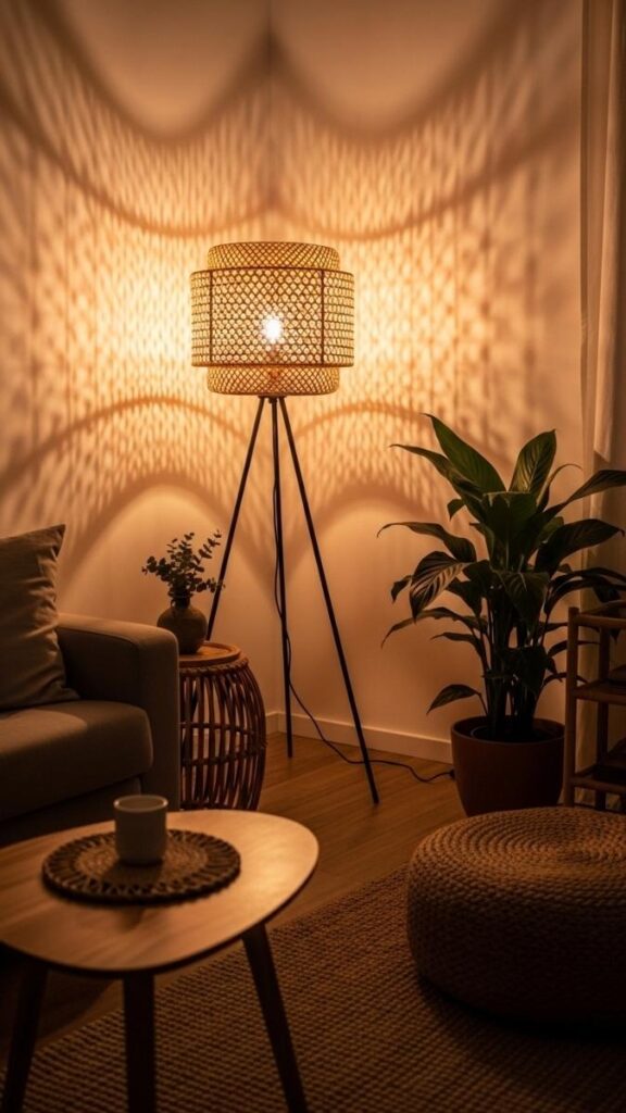 Rattan or Woven Lamp Shades for Patterned Ambient Light