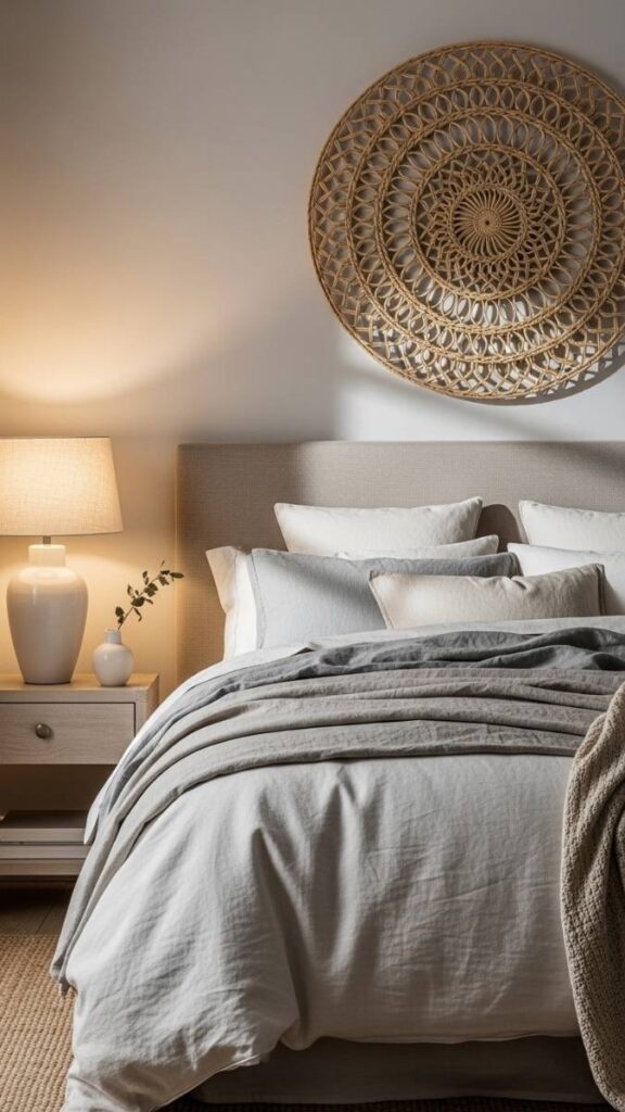 Rattan Woven Wall Hanging for Bare Walls Above the Bed