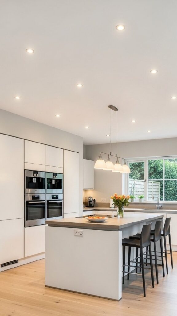 Recessed Lighting in a Grid Layout for Even Coverage