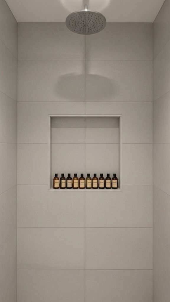 Recessed Shelving Built Into the Shower Wall