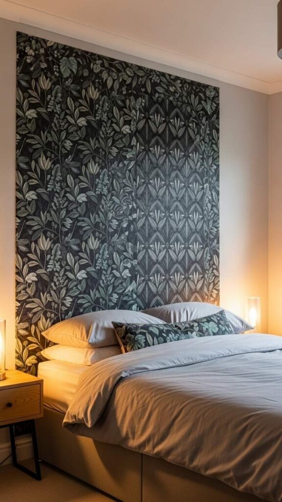Removable Wallpaper Panels as DIY Headboard