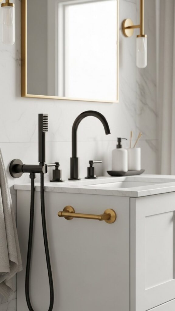 Replace Standard Fixtures with Matte Black or Brushed Brass Hardware
