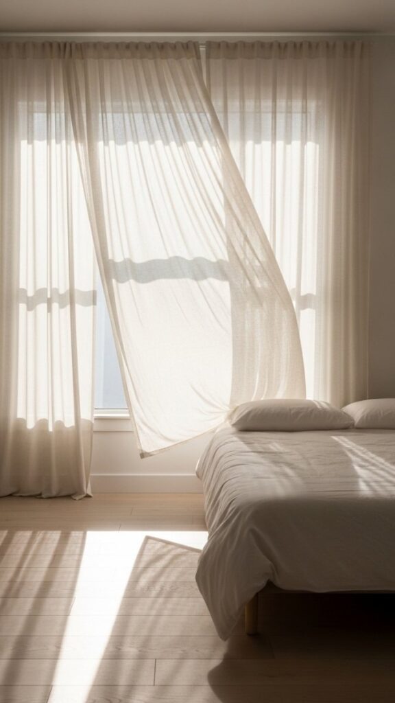 Sheer Linen Curtains Hung High and Wide