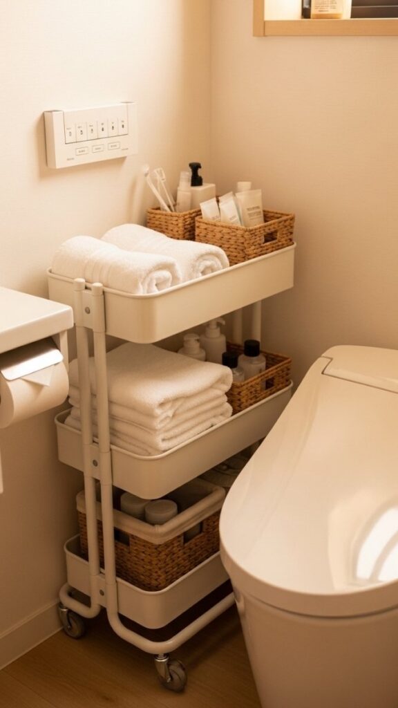 Slim Rolling Cart Between the Toilet and Wall
