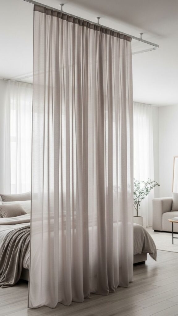 Soft Room Divider Using a Curtain or Tapestry on a Curtain Rod
