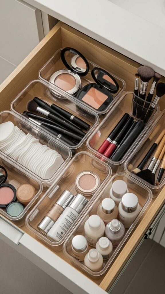 Stackable Clear Bins in Deep Drawers