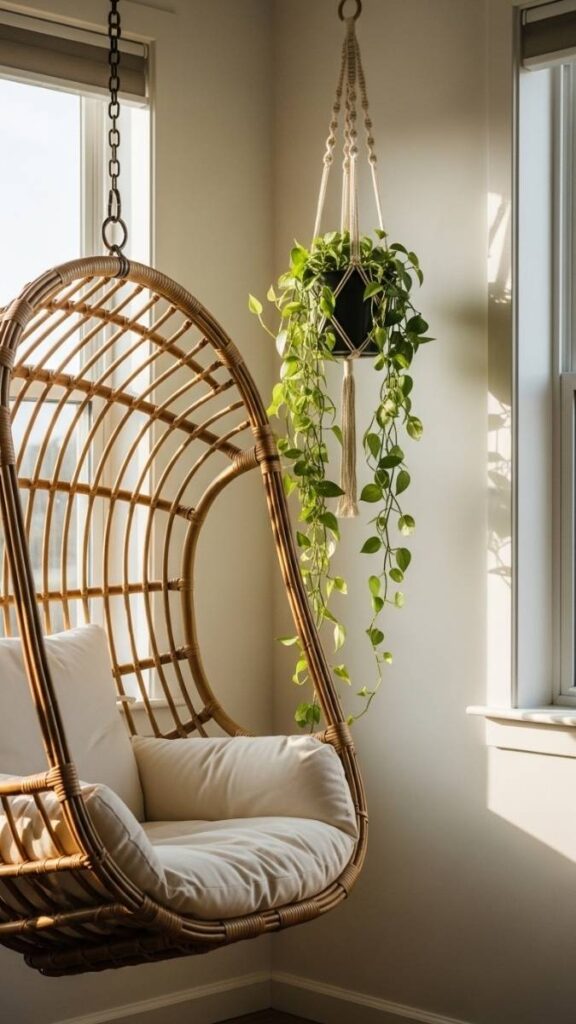 Style a Window Corner with a Hanging Chair and Plants
