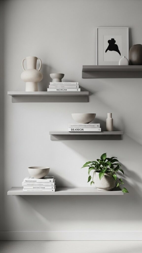 Style Shelves With Fewer, Larger Objects Rather Than Many Small Ones