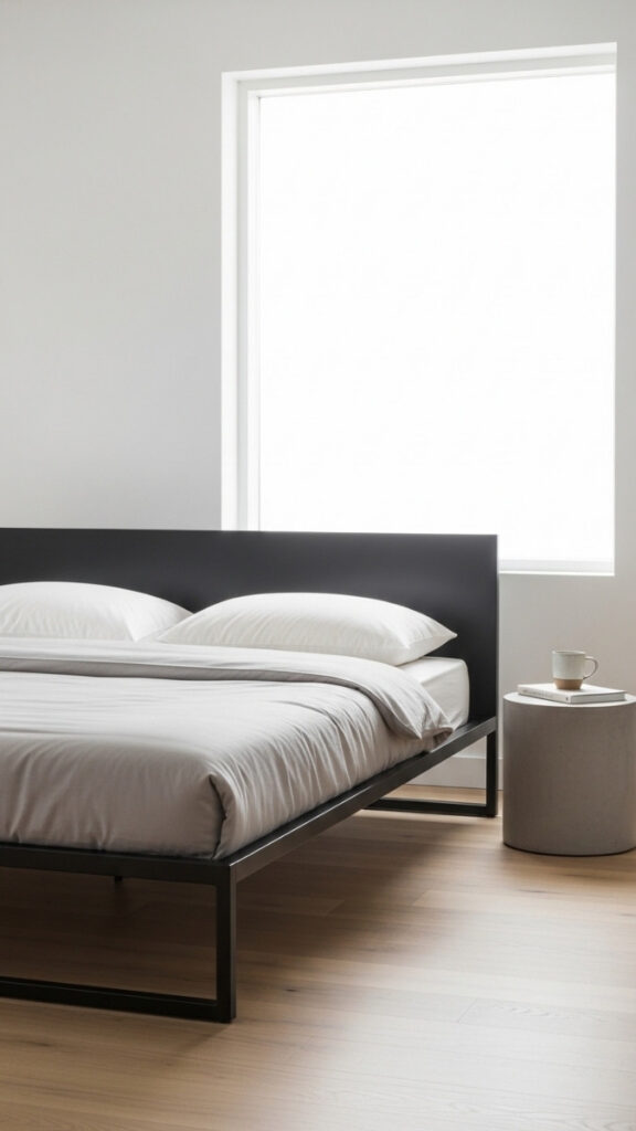 Thin Profile Metal Bed Frame in Black or Brushed Steel