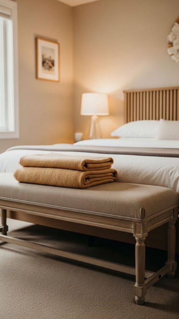 Use a Bench at the Foot of the Bed for Layering and Function