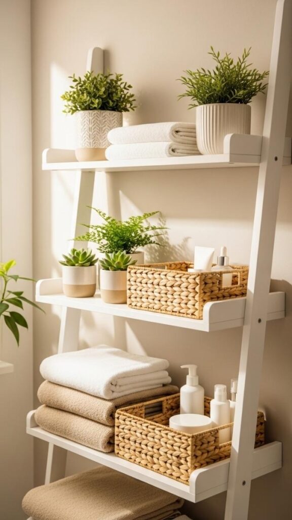 Use a Freestanding Ladder Shelf for Open Storage