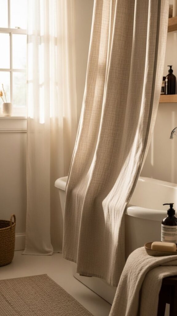 Use a Linen Shower Curtain Instead of Vinyl or Plastic