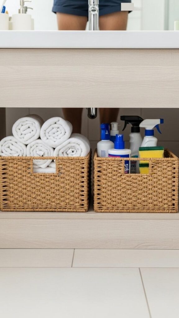 Use a Linen Storage Basket Under the Sink
