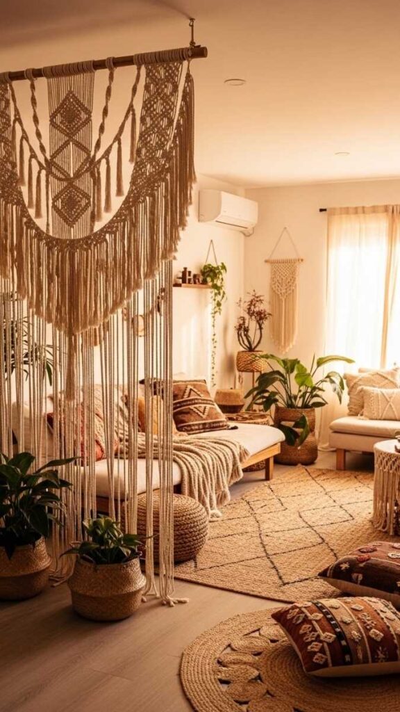 Use a Macramé Room Divider to Define Zones in an Open Layout