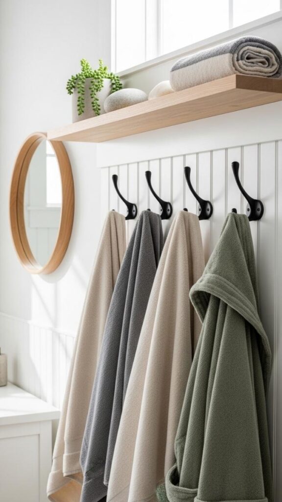 Use a Wall-Mounted Hook Rail Instead of Towel Bars for Flexible Daily Use