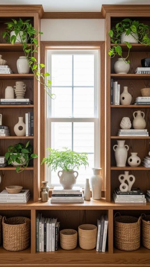 Use Bookshelves as Display + Storage in the Same Wall Zone