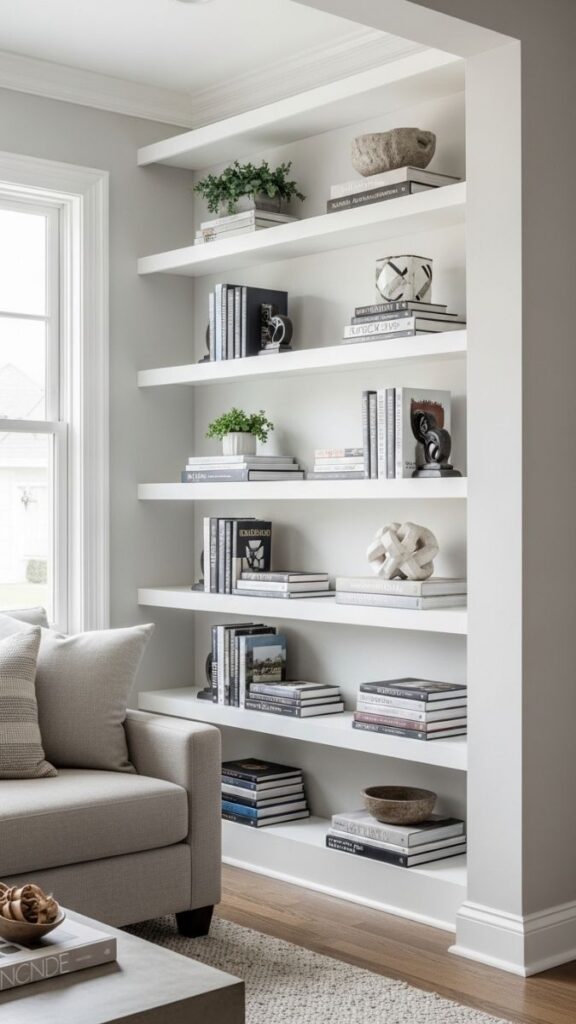 Use Floating Shelves in Alcoves to Gain Storage Without Taking Floor Space