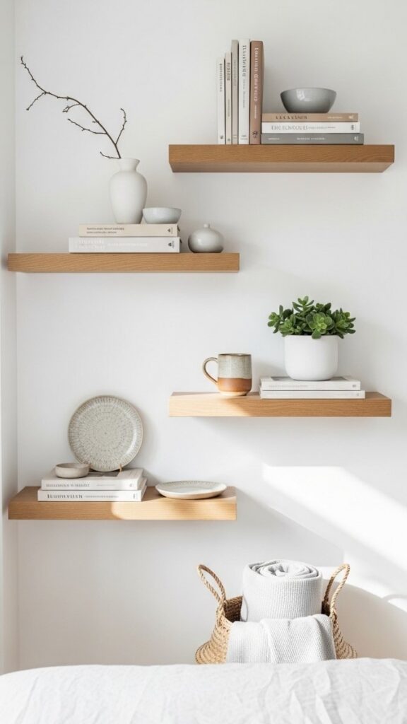 Use Floating Shelves Instead of Bookcases in Tight Rooms
