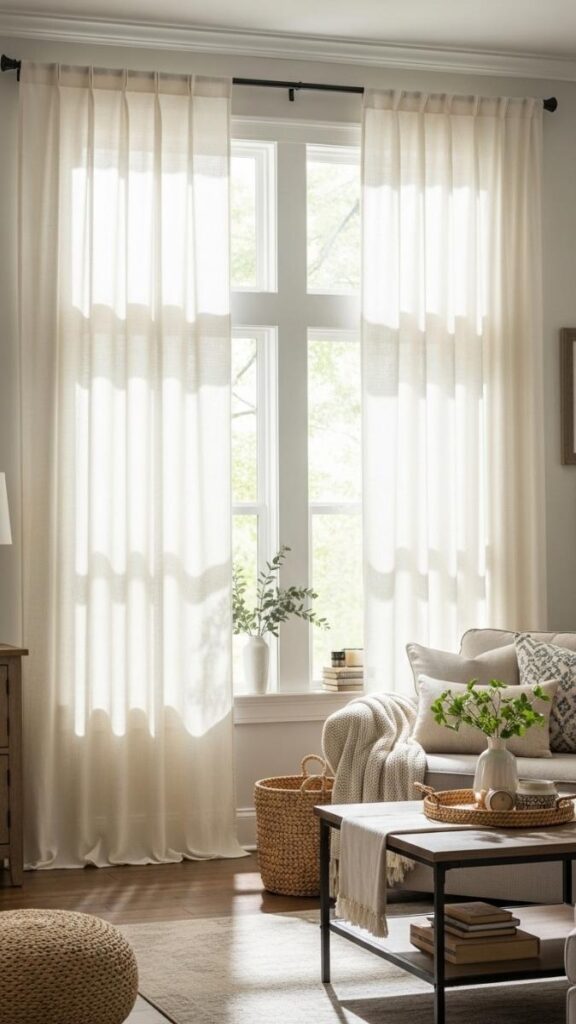 Use Linen or Cotton Curtains with a Relaxed, Pooling Drop