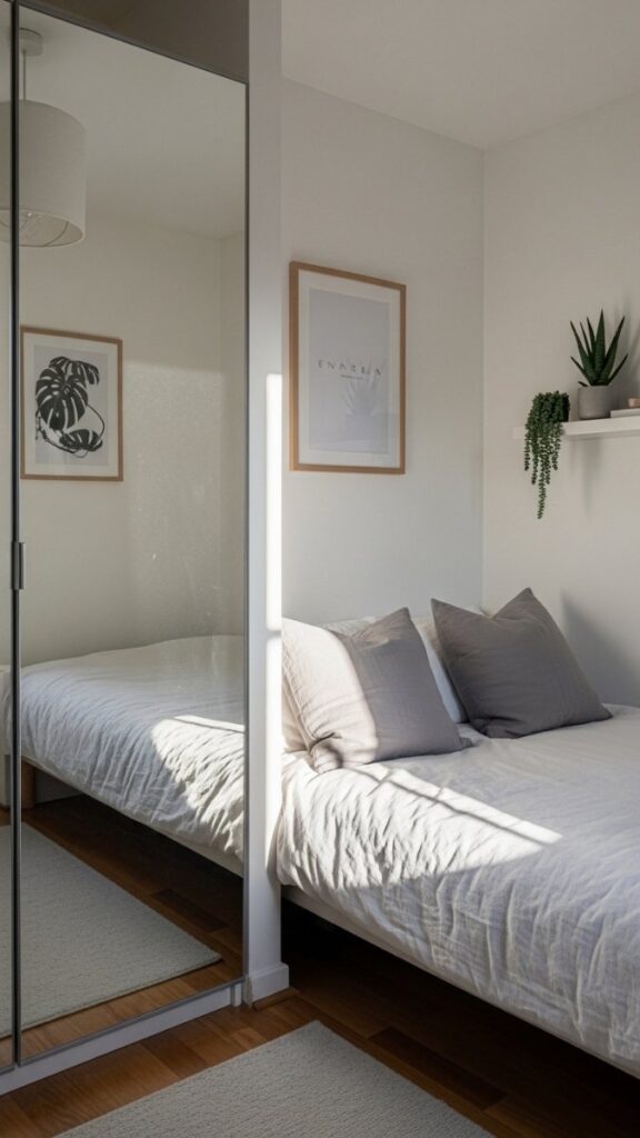 Use Mirrored Cabinet Doors in the Bedroom Zone for Dual Function